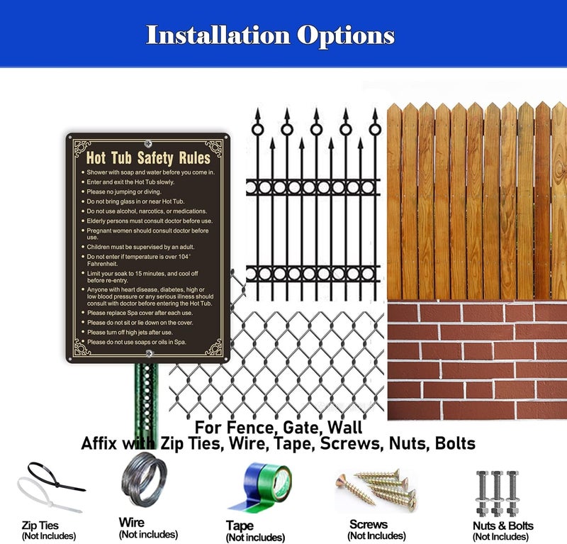 Phyabe 2 Pack Hot Tub Safety Rules Sign， 10 x 14 inch Metal Reflective Rust Free Aluminum Pool Rules Sign, Weather Resistant, Waterproof, Durable Ink, Easy to Install - Image 4